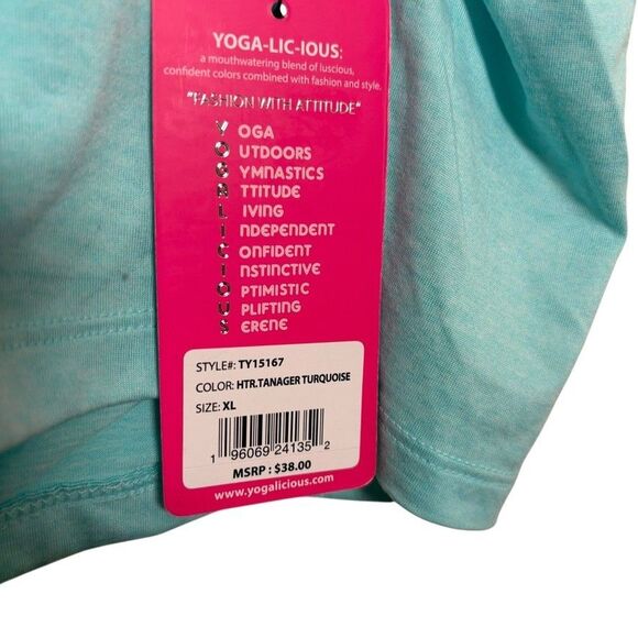 Yogalicious Tank Top Women's XL Blue Cropped Slit Back Athletic Round Neck NWT - Picture 5 of 10